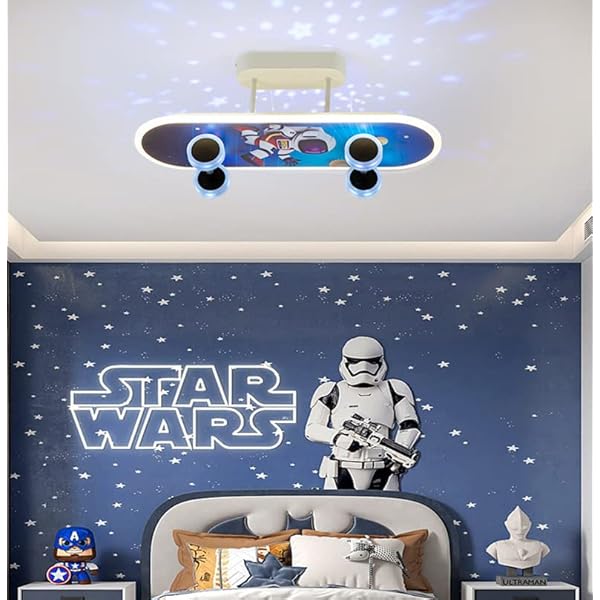 HWCX-LICHT Luces de techo LED Regulables de 33 W para Niños, Luz de Techo con Diseño de Monopatín RGB Proyección para la Habitación de Las Niñas con Control Remoto, luz habitación de los niños